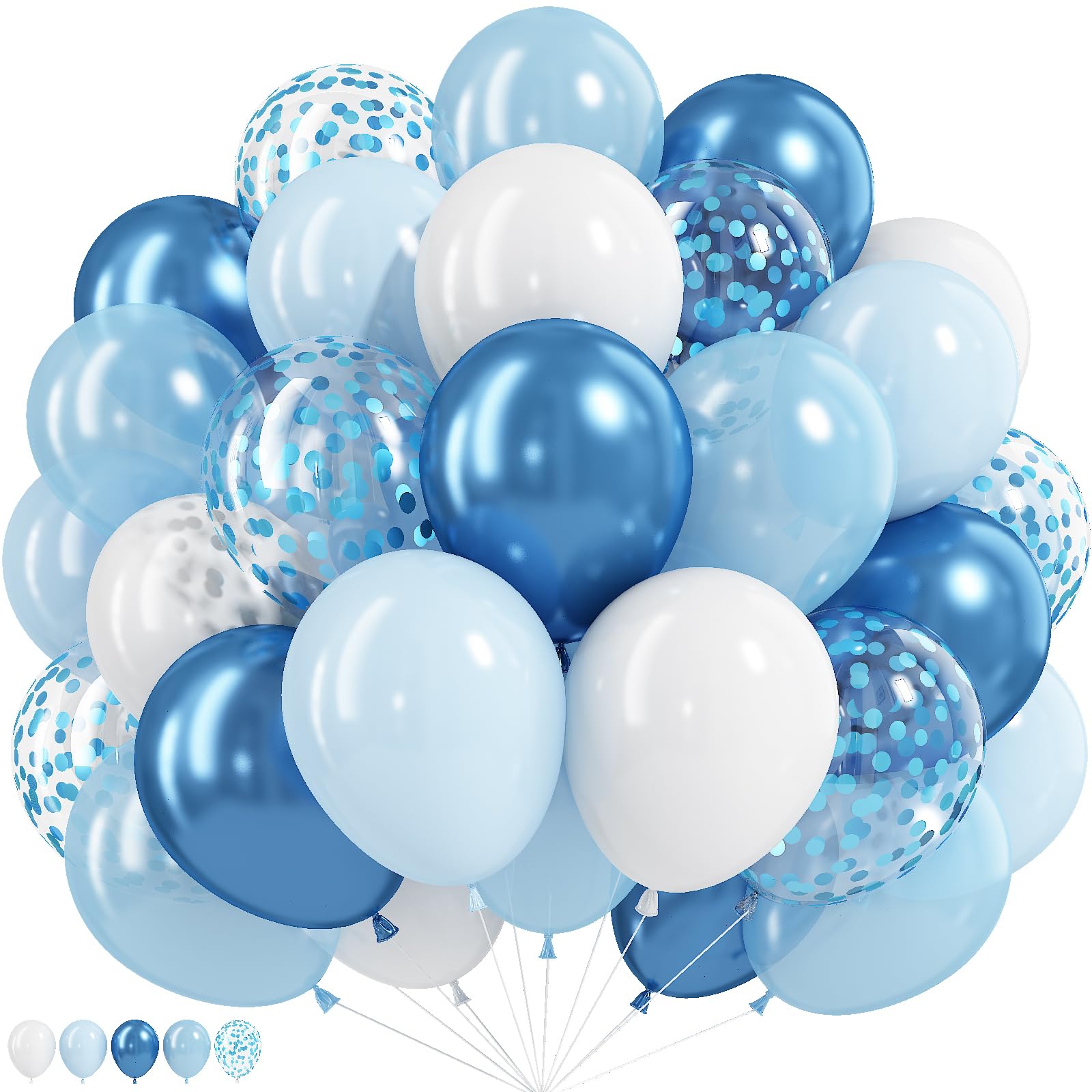 Blue and White Balloons, 12 Inch Metallic Pastel Pearl Light Baby Blue Confetti Balloons with Matte White Balloon for Bridal Shower Baby Wedding Birthday Bachelorette Christening Party Decorations