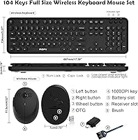 Vista 5 de Teclado y ratón inalámbricos, COOFUN lindo y colorido de 104 teclas de tamaño completo, teclados de máquina de escribir retro, teclado inalámbrico