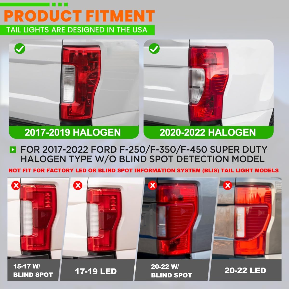 Winjet LED Tail Light Assembly for 2017-2022 Ford F-250/F-350/F-450 Super Duty,Driver and Passenger Side Brake Light Replacement,Sequential turn signal taillight replacement(Matte Black/Smoke Lens)