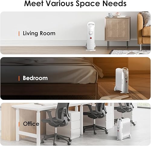 Miniatura 8 de Air Choice Calentadores de aceite de 700 W para uso en interiores, cobertura de calor de 120 pies cuadrados, protección contra sobrecalentamiento,