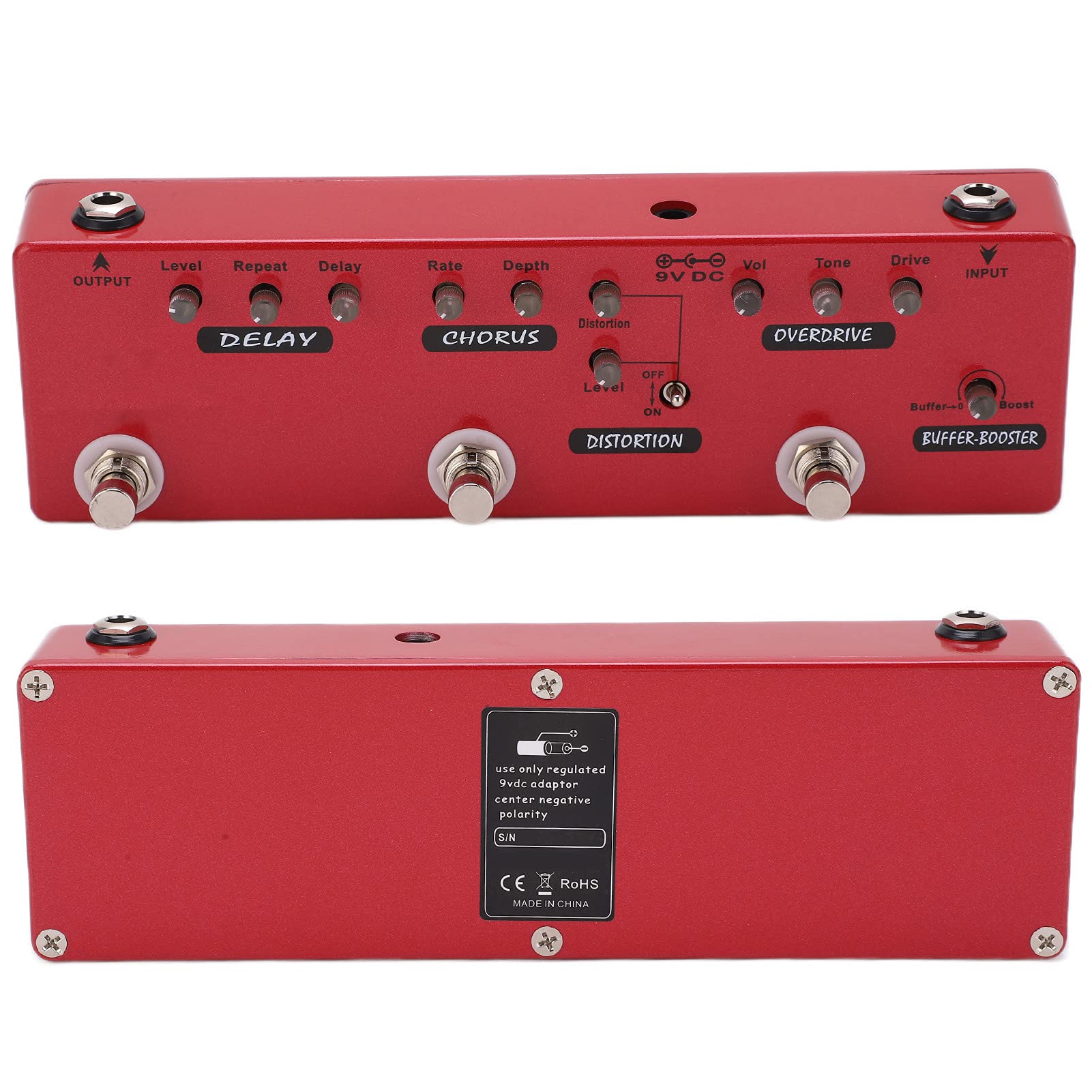 RiToEasysports Pedał Gitarowy z Wieloma Efektami, Bufor Gitarowy z True Bypass dla Basu Elektrycznego DC 9V