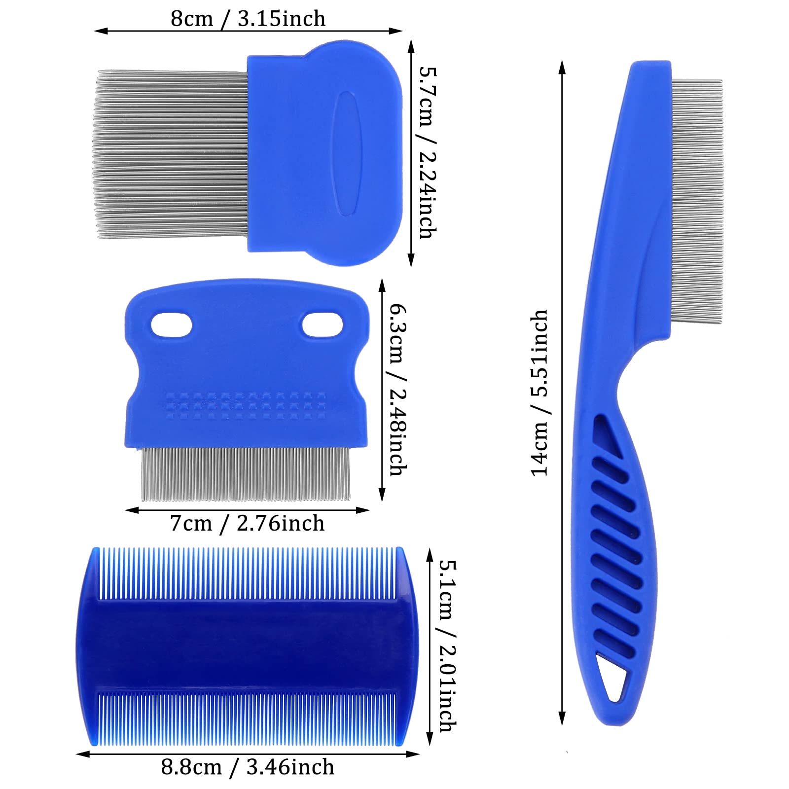 Cobee Peigne anti puces pour chien Peigne de toilettage pour chien et chat Peignes anti taches pour animaux de compagnie Outil de retrait de toilettage des dents fines (4 pièces)