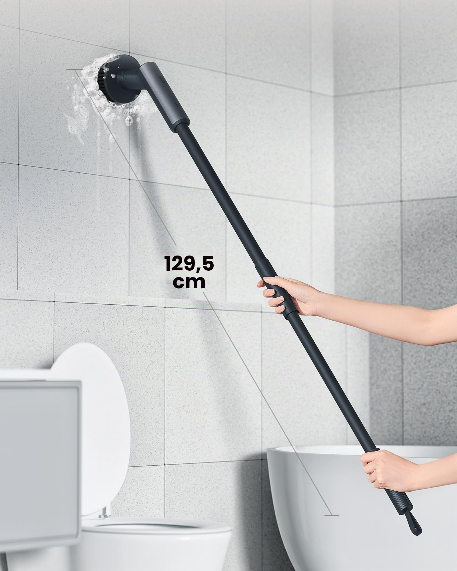 HOTO Spazzola Rotante Pulizia Casa, IPX7 Spazzola Elettrica Rotante per Pulizia con 6 Testine, Max 2.5 N·M, 2 Velocità, Ricaricabile Spazzole per Pulire, Bagno, Cucina, Doccia, Pavimenti, Piastrelle