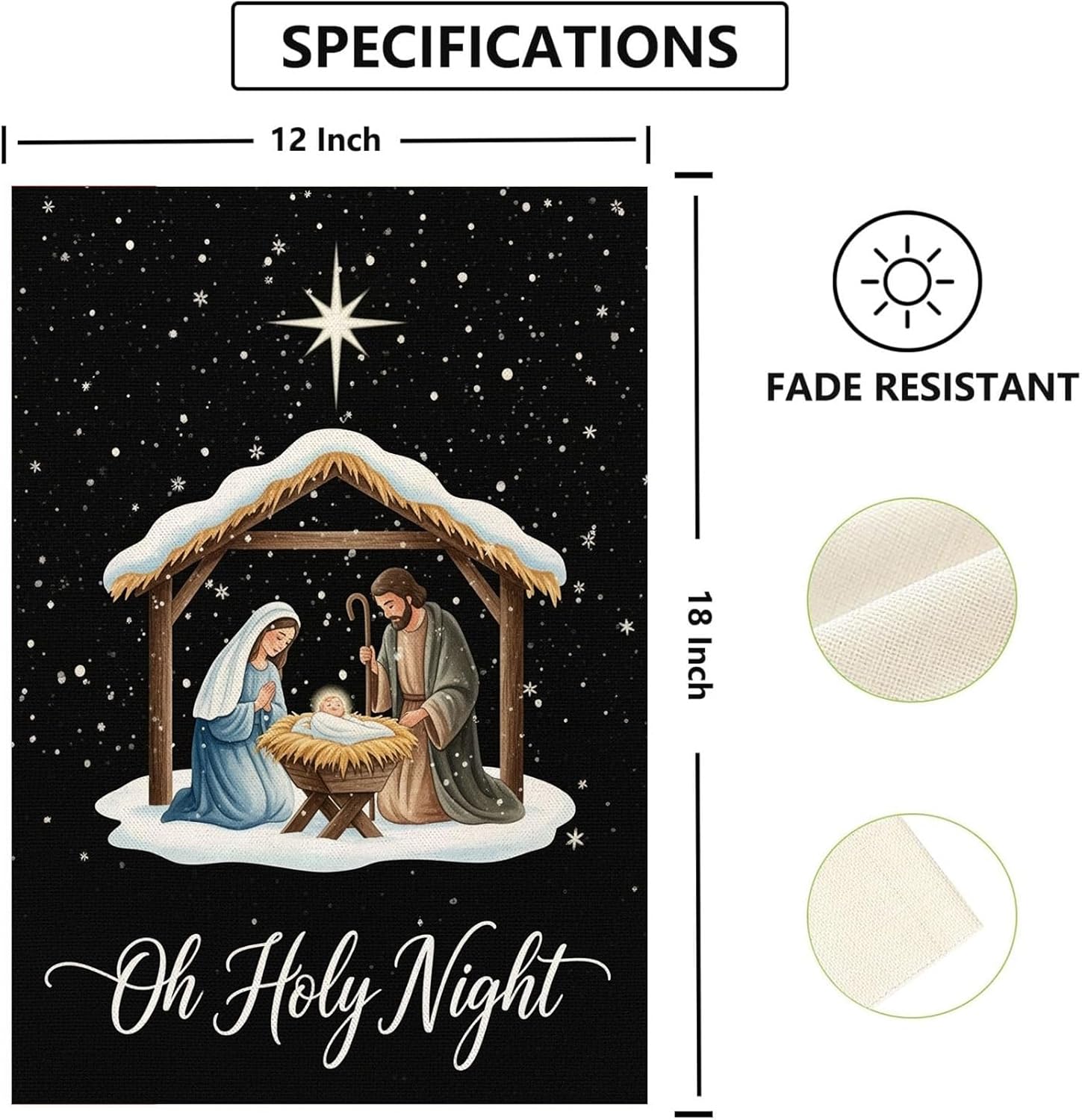 Christmas Nativity Garden Flag 12x18 Inch Double Sided Oh Holy Night Jesus Christian Xmas Winter Yard Outdoor Decorations - Image 3