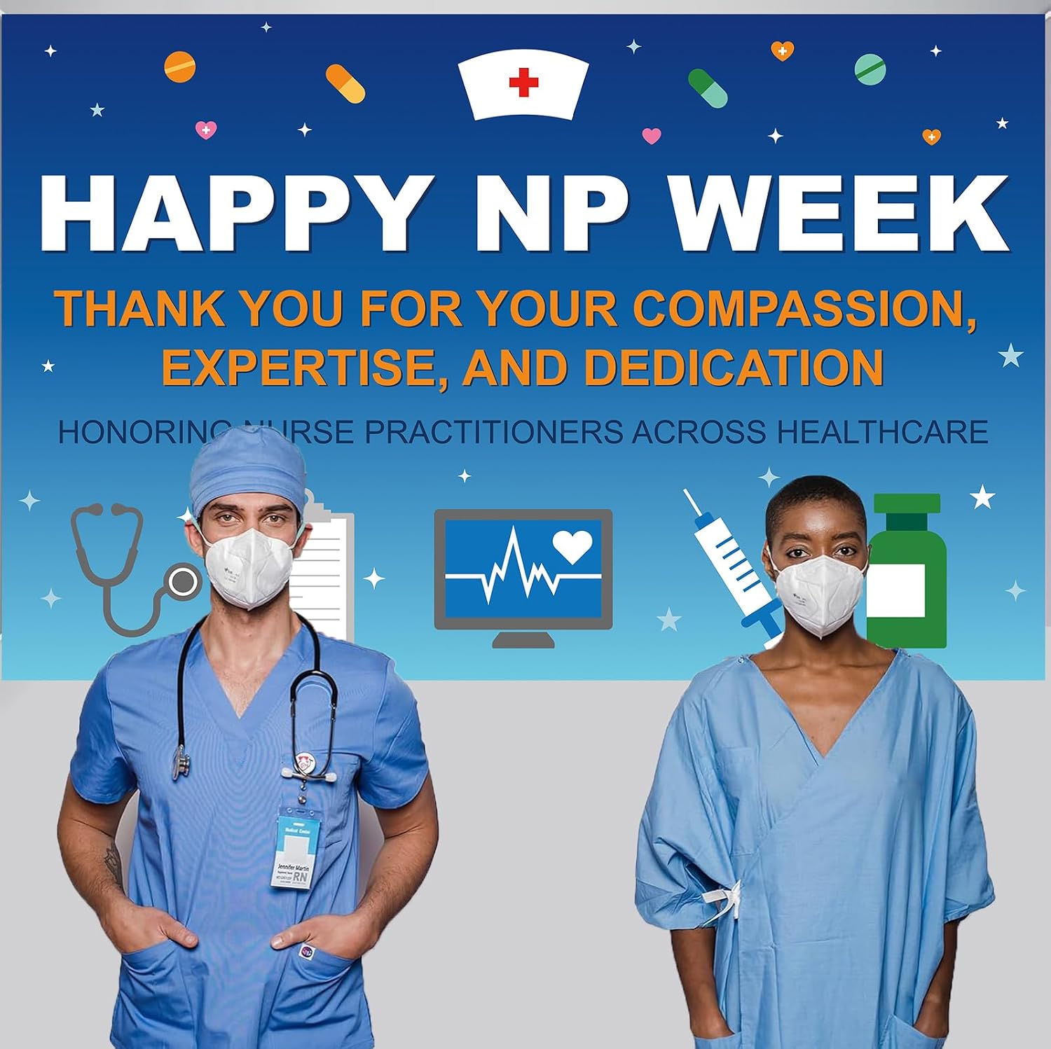 Happy NP Week Banner – Large Nurse Practitioner Week Decorations for Office, School, Clinic | Thank You Nurse Banner for Healthcare Worker Appreciation | 70.87" x 45.3" Medical Staff Sign for NP Celebration image 3