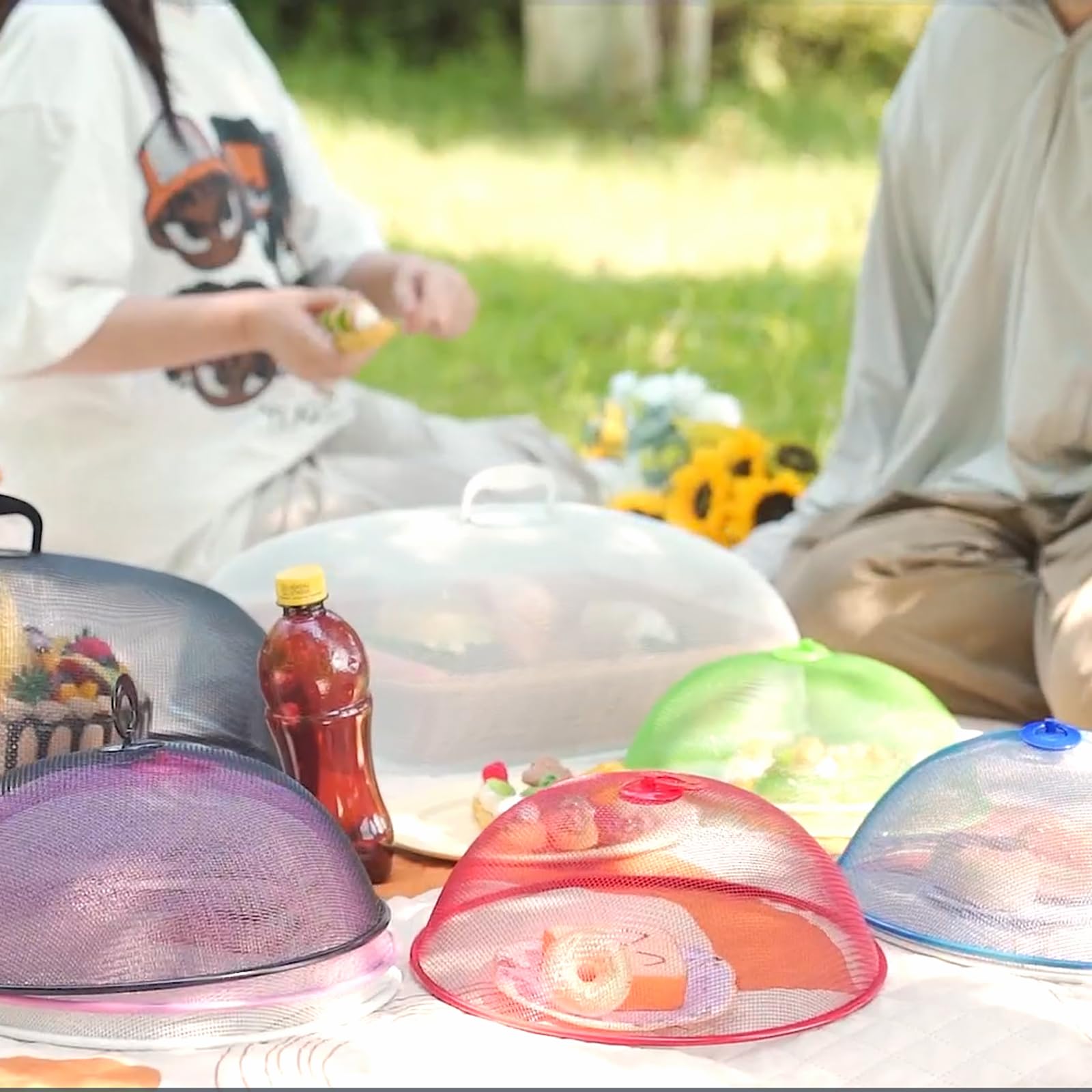 4 Pezzi Copertura in Rete per Alimenti, Coperture per Alimenti in Rete Metallica, Coperchio per Alimenti a Mosca, Riutilizzabile, per Barbecue Picnic (Bianco, 24cm)