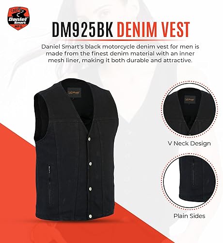 Miniatura 2 de Daniel Smart Biker Vest for Men Plain Sides Motorcycle Black Denim Vest with Concealment Armory Pocket