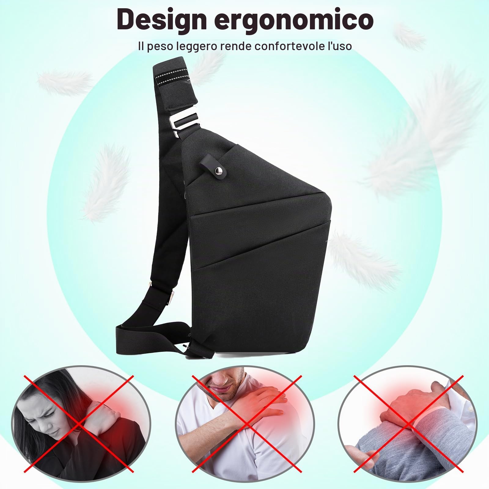 Borsa da viaggio antifurto monospalla grande capacità a tracolla al petto leggera per viaggi e sport