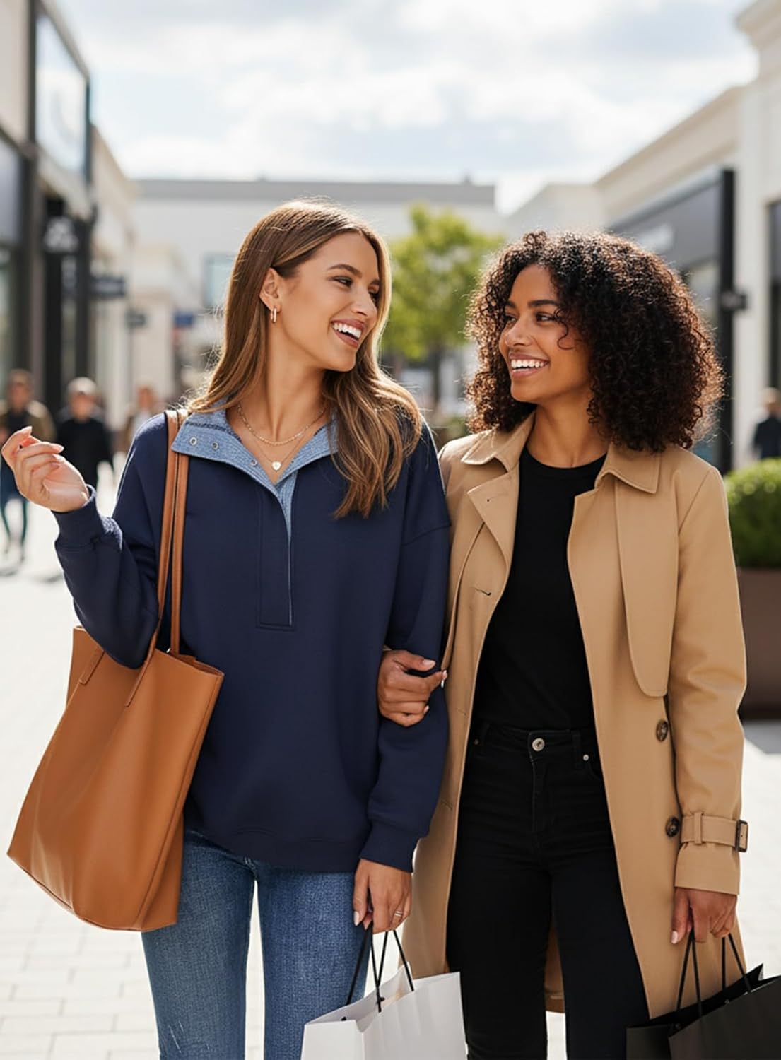 BLENCOT Mock Neck Sweatshirt for Women Quarter Button Long Sleeve Oversized Pullover Trendy Tops - Image 4