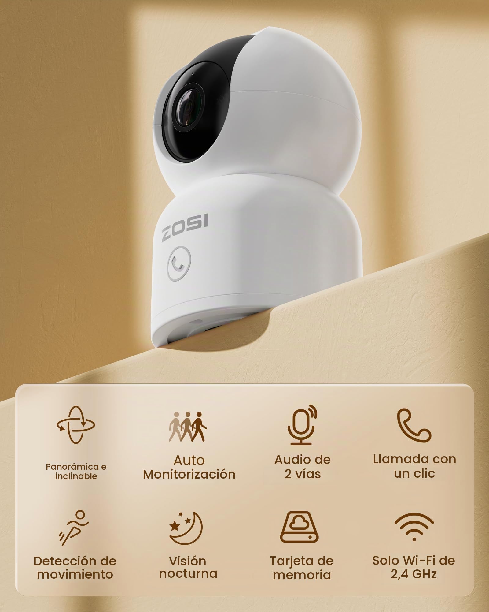 ZOSI C518 3MP Cámara Seguridad WiFi Interior 4pcs Cámara IP 2,4G/5G WiFi, Pan 355° Tilt 108°, Seguimiento de Movimiento, Vigilancia para Niño Anciano, Audio Bidireccional, Llamada con un Clic