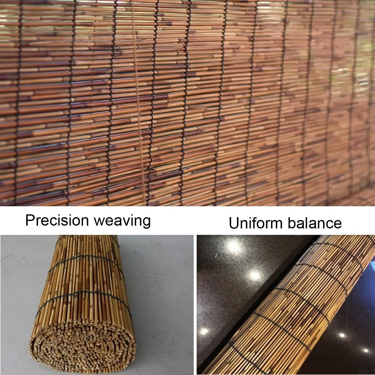 Bamboo Roller Blinds for Outdoor Patio, Natural Reed Roll Up Shades, 24" 28" 36" 42" 48" 52" 72" 64" 80" Wide Waterproof Privacy Blind for Indoor Windows, Porch & Sun Shade(36" W x 54" H)