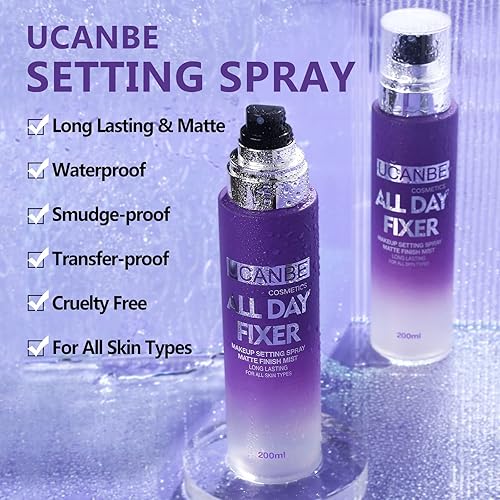 Miniatura 2 de UCANBE - Kit de spray de maquillaje de larga duración, 6.76 onzas líquidas, acabado mate hidratante, bruma ligera, fijador de maquillaje facial +