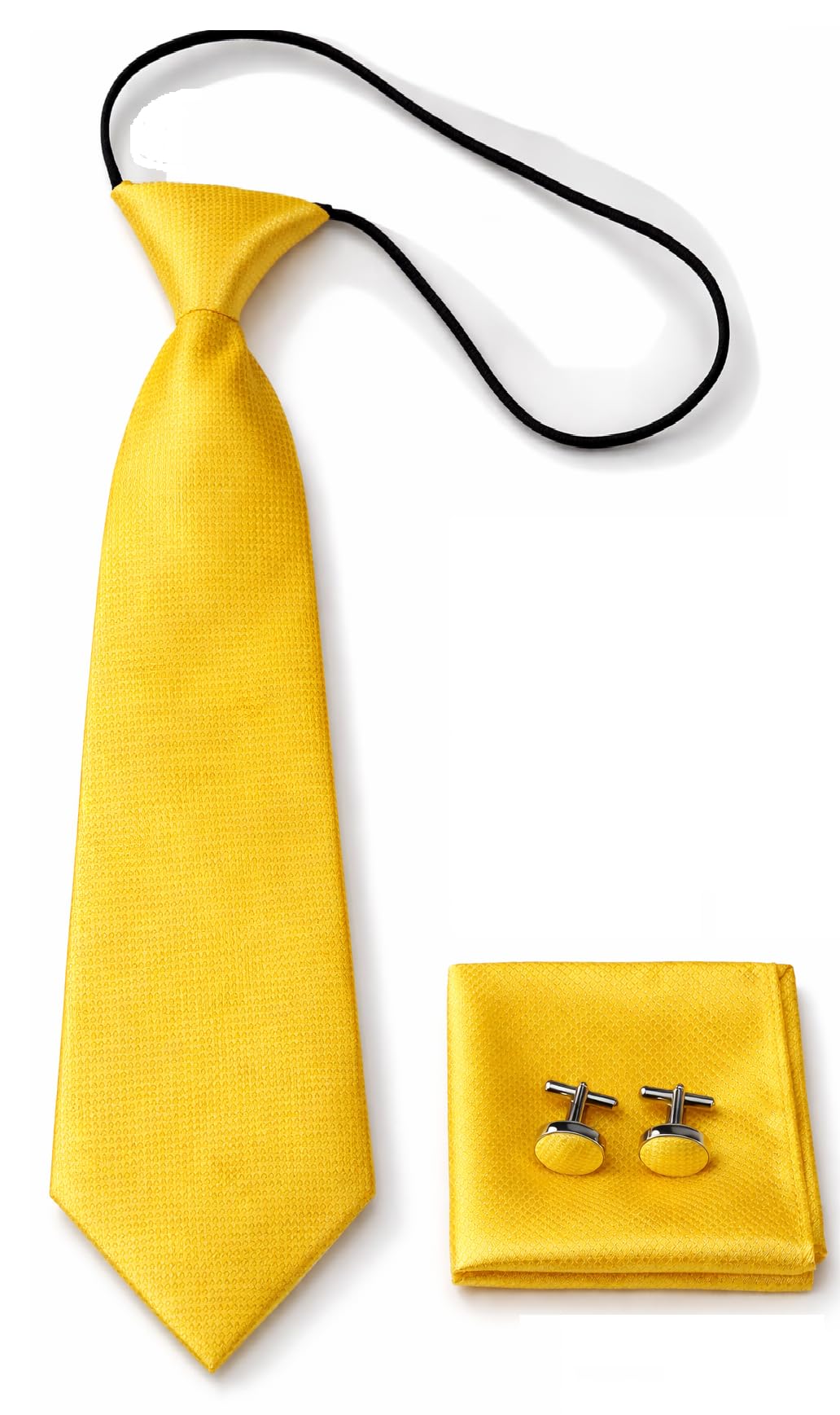 L&L® Kids Children Woven Silk Tie Set Cufflinks and Handkerchief Set Hanky Wedding (Yellow)