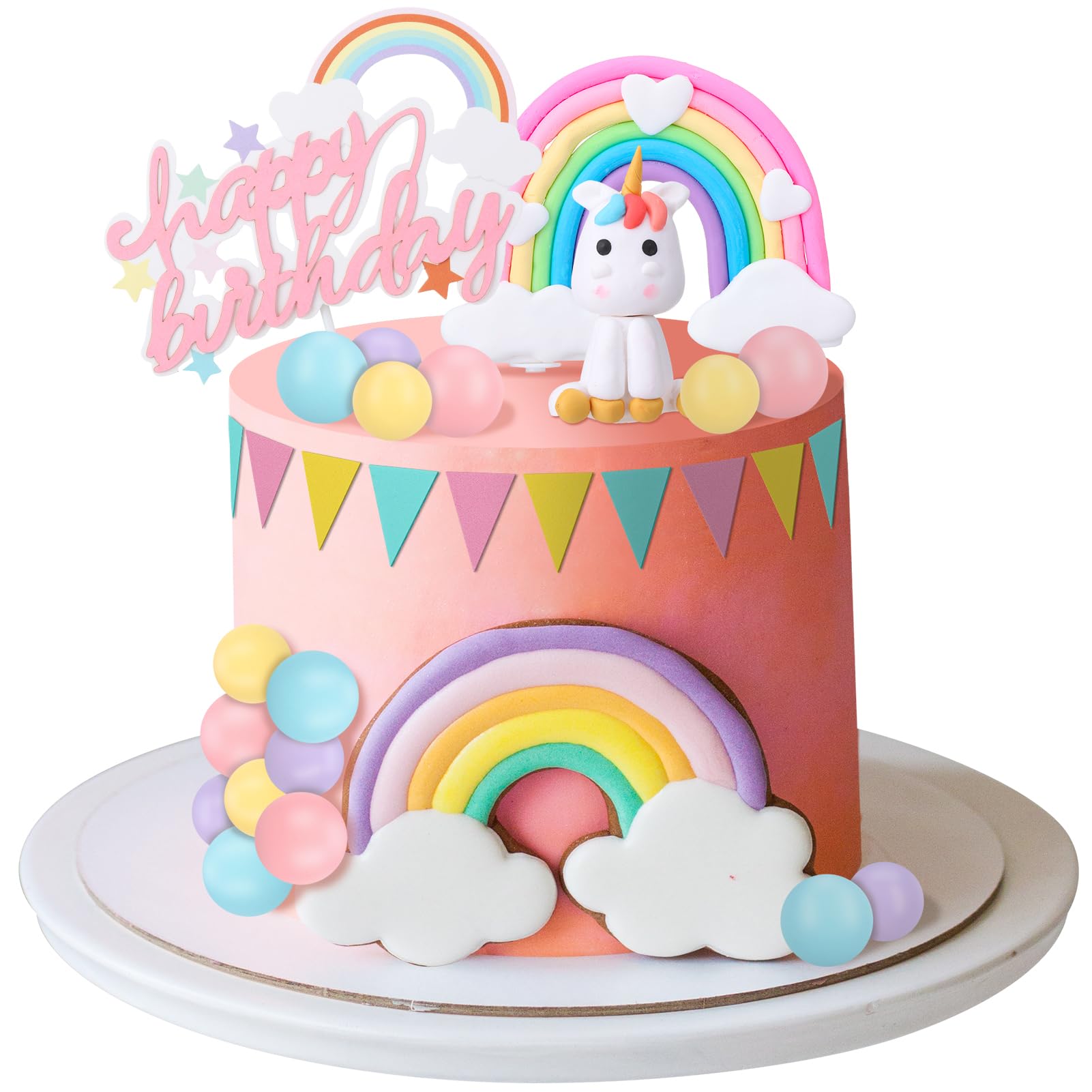 25 PCS Unicorn Cake Toppers, Rainbow Mini Ball Cake Toppers for Girl Kid Women Birthday Party