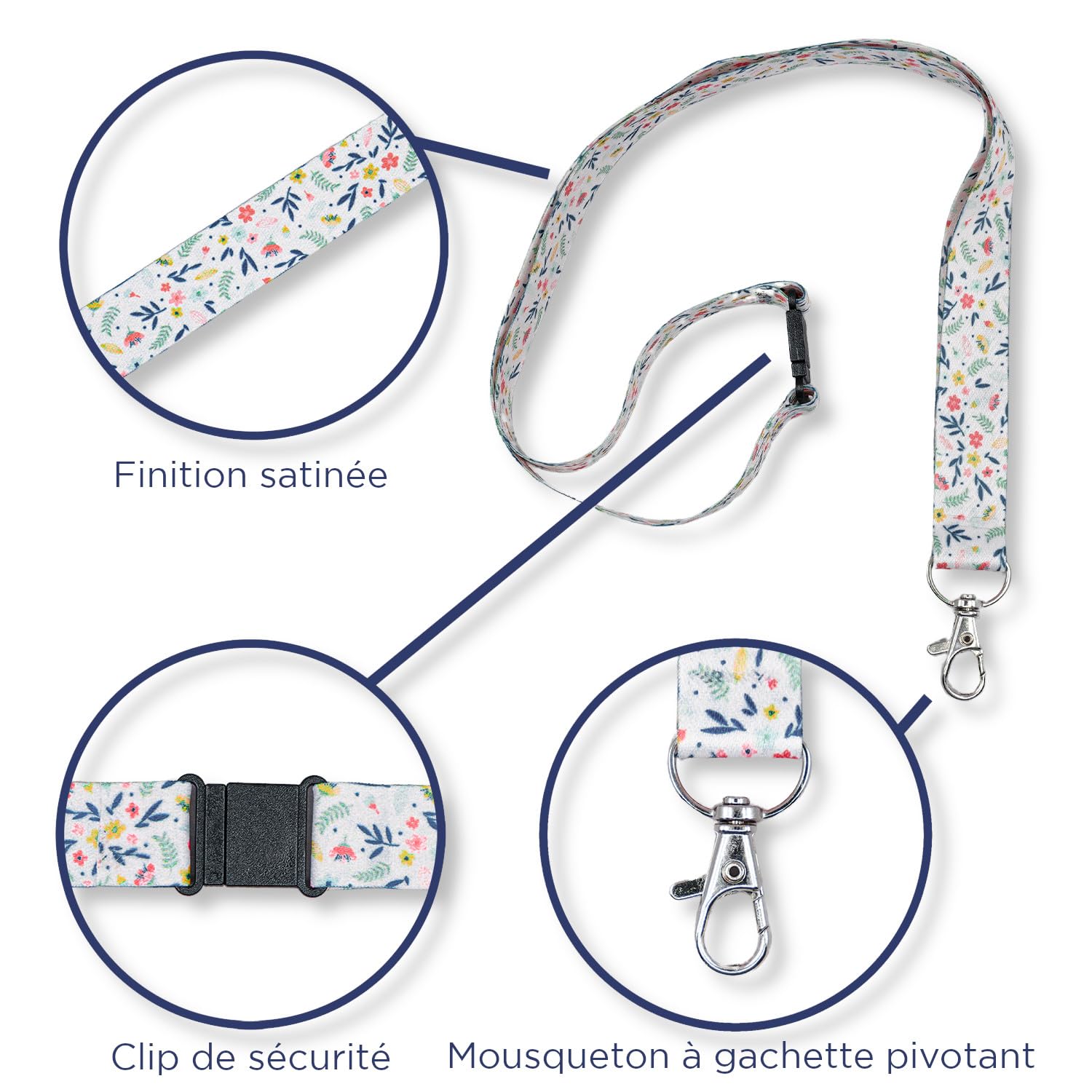 Avery Choker z metalowym karabińczykiem 2 cm - miękki satynowy poliester z recyklingu łańcuszek na identyfikator - identyfikator lanyard, uchwyt na kartę z klipsem zabezpieczającym