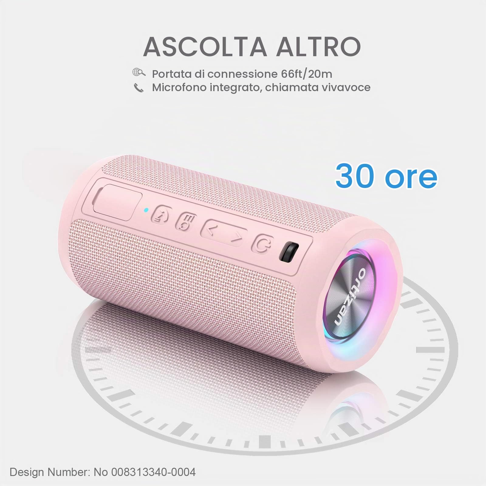 Ortizan Cassa Bluetooth Potente Portatile 24w, Speaker Wireless Bluetooth 5.3 con Impermeabile IPX7, Fino a 30 H di Autonomia, Suono Stereo e Bassi Potenti, Altoparlante con Luce LED