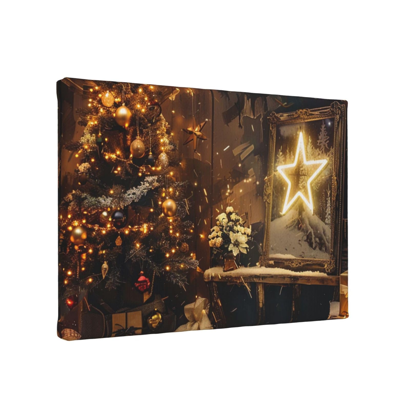 YKLJG Merry Christmas and Happy New Year Printed Wall Art Canvas Painting 30x20 CM Wooden Framed Picture Painting Artwork Prints for Bedroom Kitchen Home Office Decor