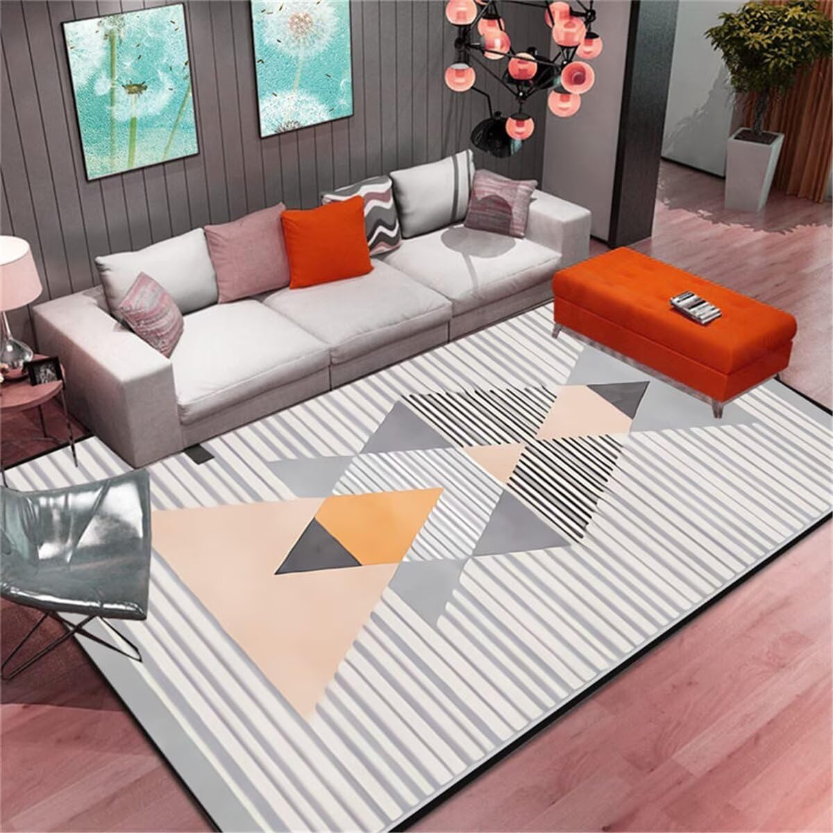 Tapis de sol gris rose geometric 160x200cm pour couloir et salon