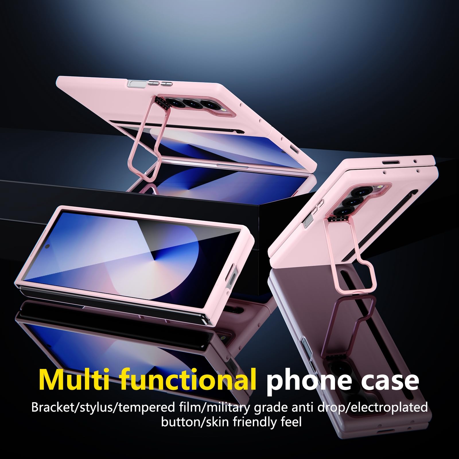 Custodia per Galaxy Z Fold6 con penna stilo, cover per Fold6 con supporto + slot per S Pen, pellicola protettiva frontale per Samsung Galaxy Z Fold6 con supporto pieghevole-Rosa