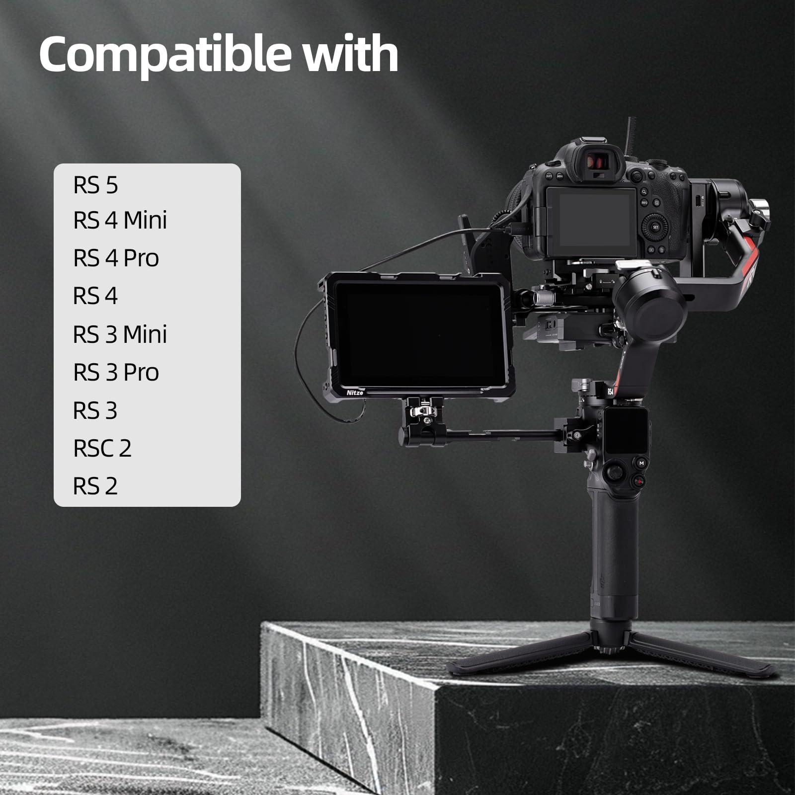 Nitze Gimbal Monitorhalterung für DJI RS 5/RS 4 Pro/RS 4/RS 3 Pro/RS 3/RSC 2 /RS 2, mit 360° Drehbarer Kamera Monitor Halterung, 3 kg / 6.6 lb Nutzlast - N28-S1