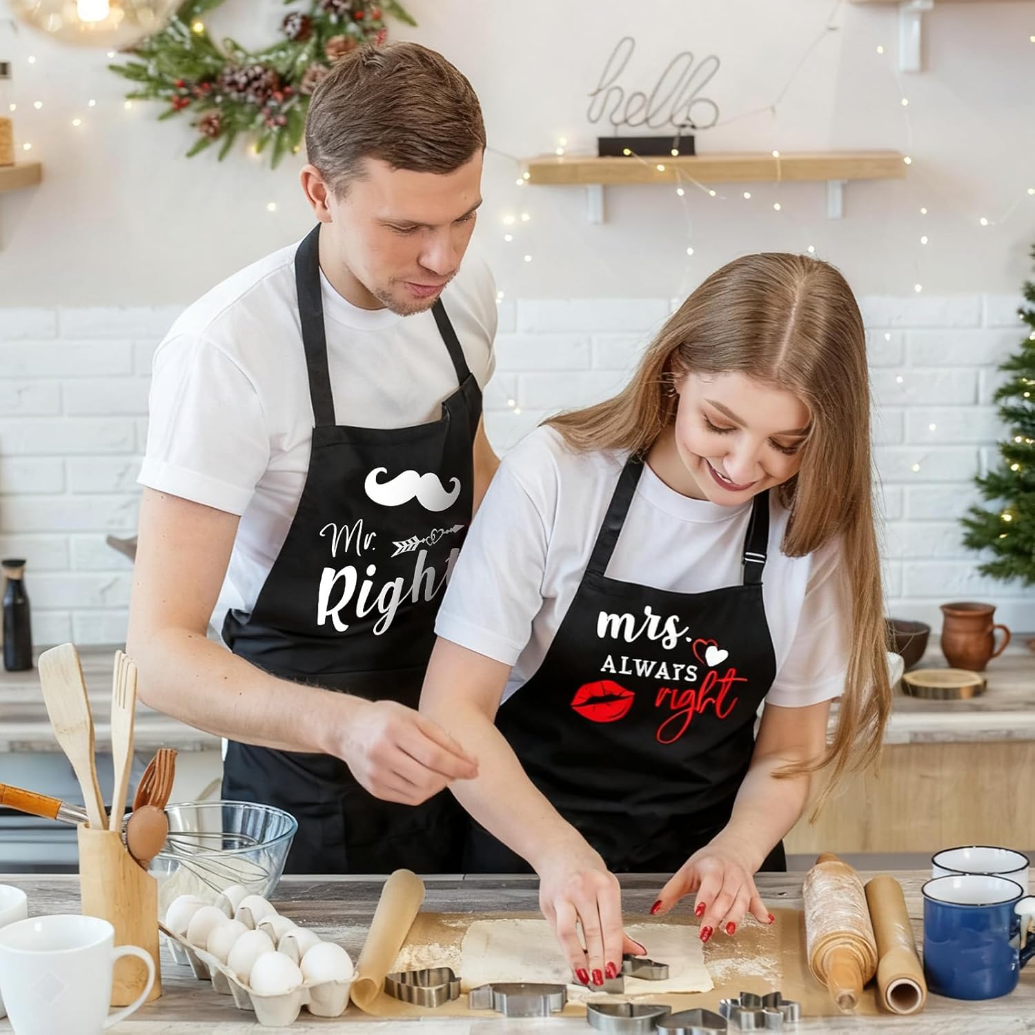 Funny Couple Aprons His and Hers Apron Adjustable Kitchen Apron Couple Gift for Engagement Wedding Valentines Day - Image 4