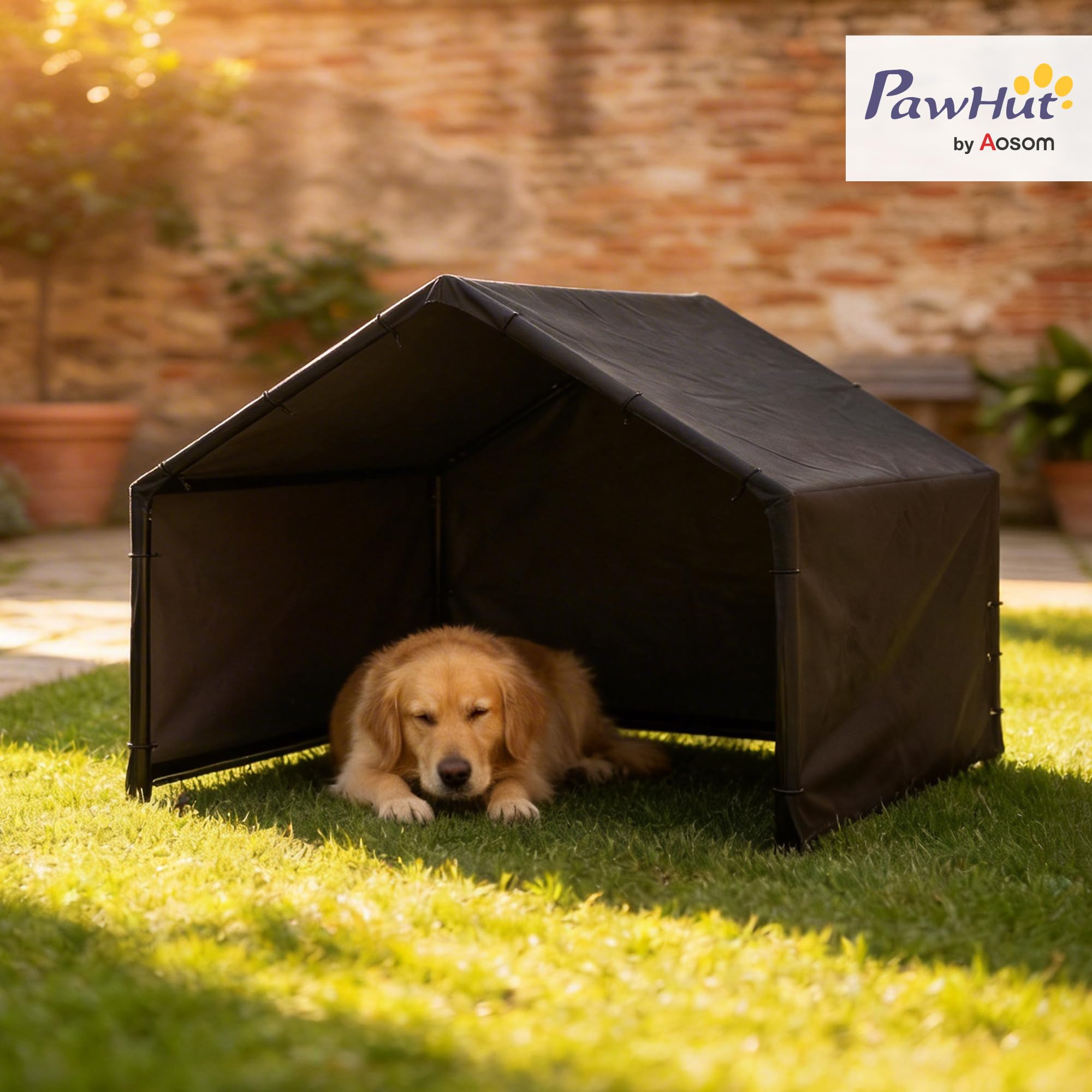 PawHut Caseta para perros de exterior de tela Oxford, caseta para perros con techo, impermeable y resistente a los rayos UV, apta para perros de talla pequeña, mediana y grande, 125 x 110 x 93 cm
