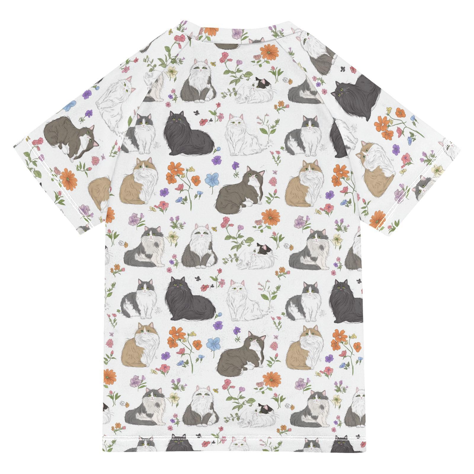 Boy Bathing Suit Short Sleeve Little Girls Swimsuit 3T Cute Curl Cats White