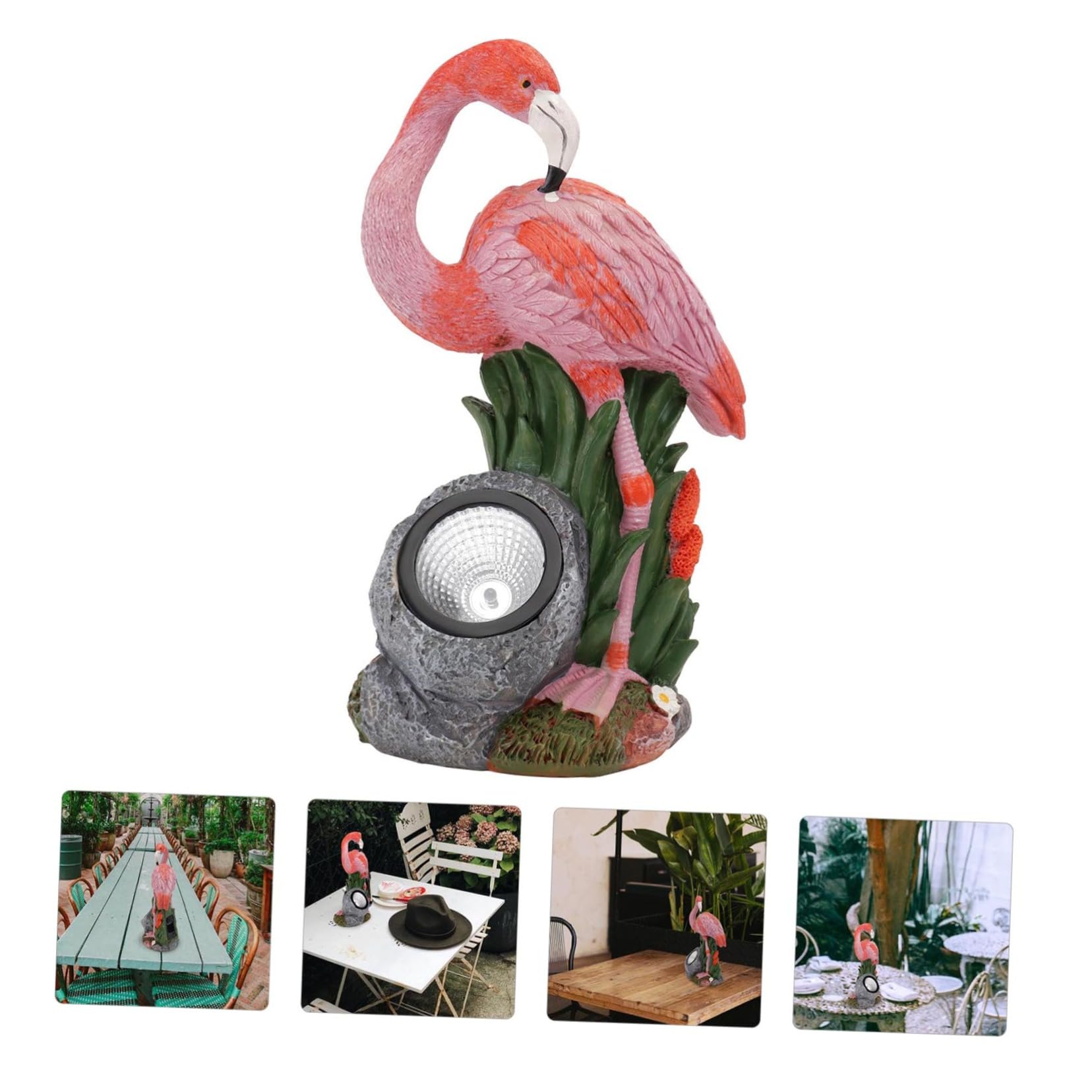 Abaodam Statua Fenicottero Solare da Giardino in Resina Rosa Decorativa