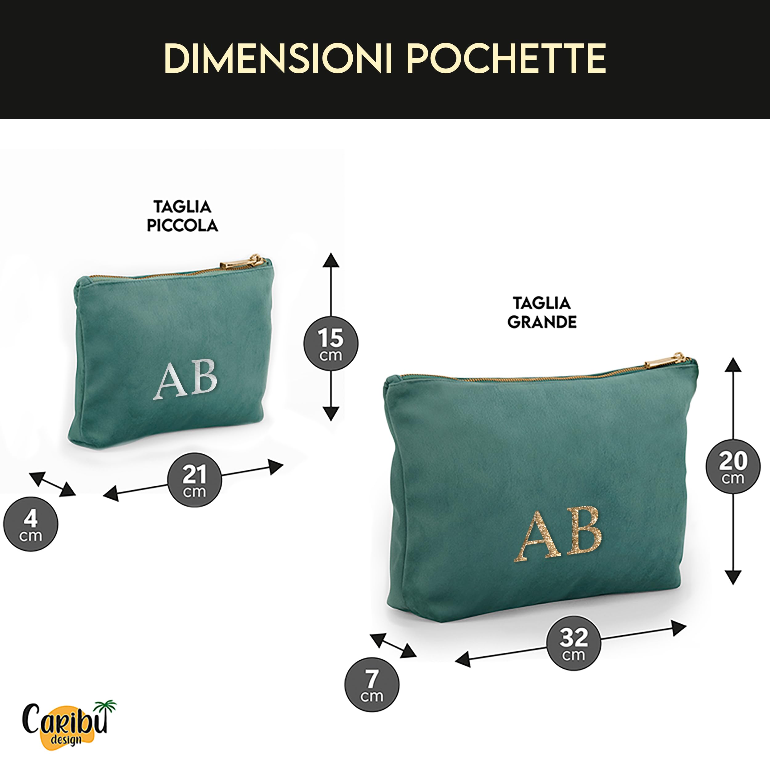 Pochette in Velluto Personalizzata con Nome Iniziali Testo - Borsa per Trucchi, Cosmetica, da Viaggio, con Cerniera - Idea Regalo Personalizzata per Lei Donna (Verde giada, Grande)