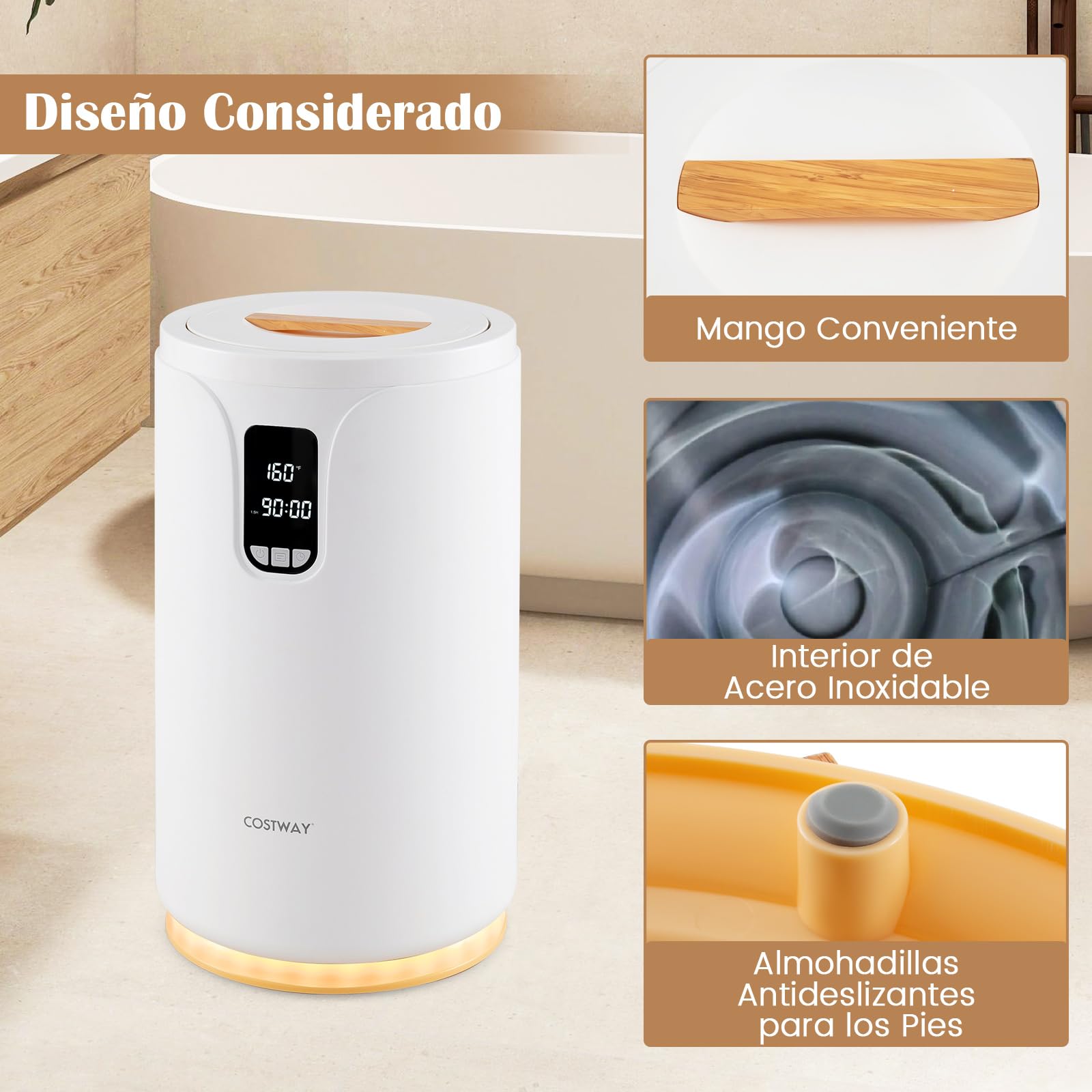 COSTWAY 20L Cubo Calientatoallas con Luz LED, Calentador de Toallas para Baño con Temporizador de 0,5-24H, Calentamiento de 30/60/90 Min, Bloqueo Infantil, Calentador de Mantas para Mantas, Pijamas