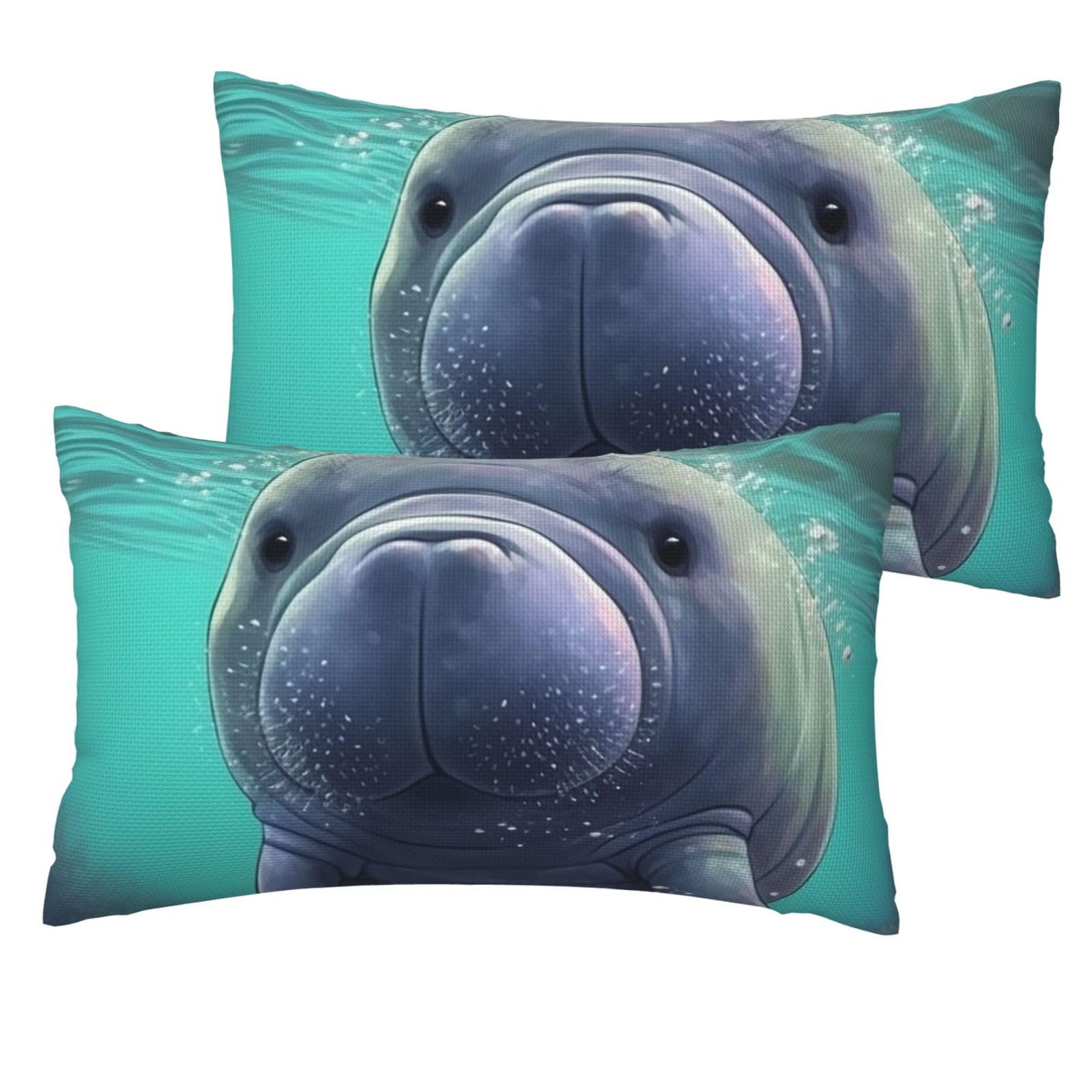2 Pack Pillow Cases with Hidden Zipper, Soft Breathable Decorative Pillow Covers for Hair and Skin, Cute Sea Animal Manatee Pillowcases 12"x20" Bed Pillow Protectors Cover for Sleeping Gifts