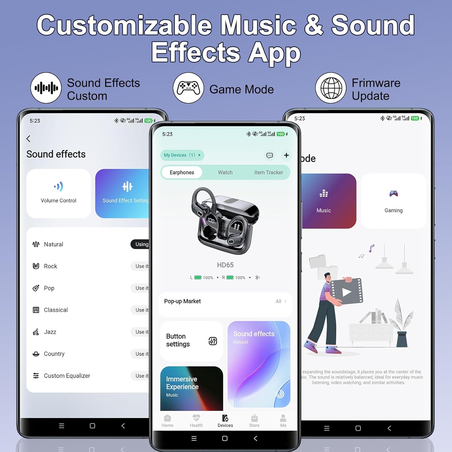 Aptkdoe Bluetooth 5.4 Headphone Sport with Earhooks, ENC Noise Cancelling, IPX7 Waterproof Earphone, Purple Blue