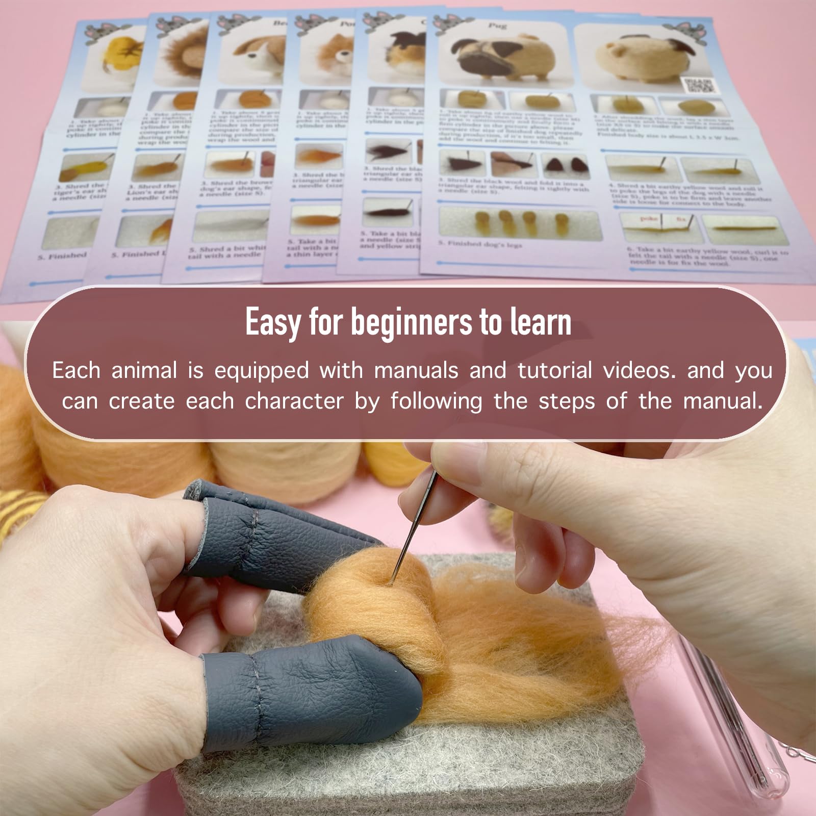 Needle Felting Kit, DIY Crafts for Adults Women, Hobby Kit with Felting Supplies,Felting Needles, Felting Wool and Tools for Beginners, Adult Craft Kits, Animal Kit 6pcs