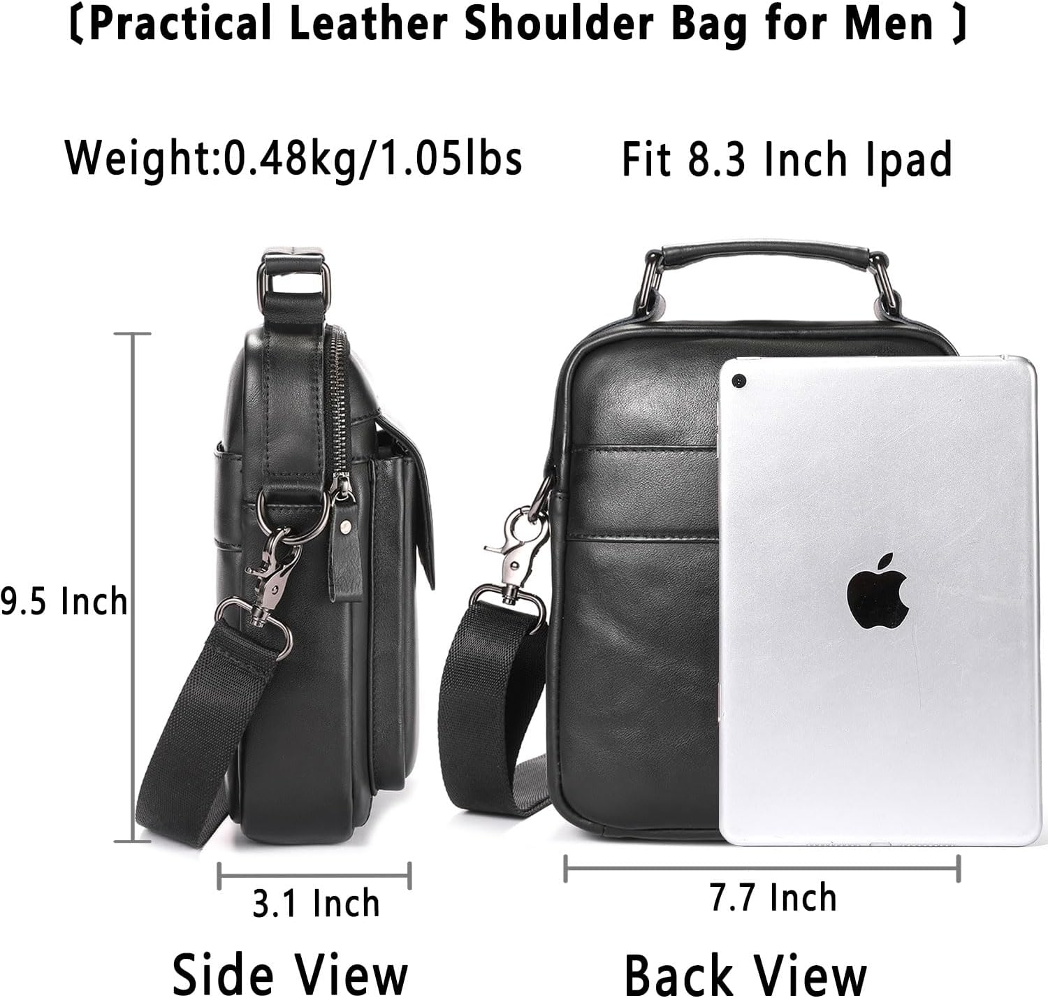 Leather Shoulder Bag for Men Casual Crossbody Bag Travel Vintage Messenger Bag Multi-function Handbag Satchel - Image 4