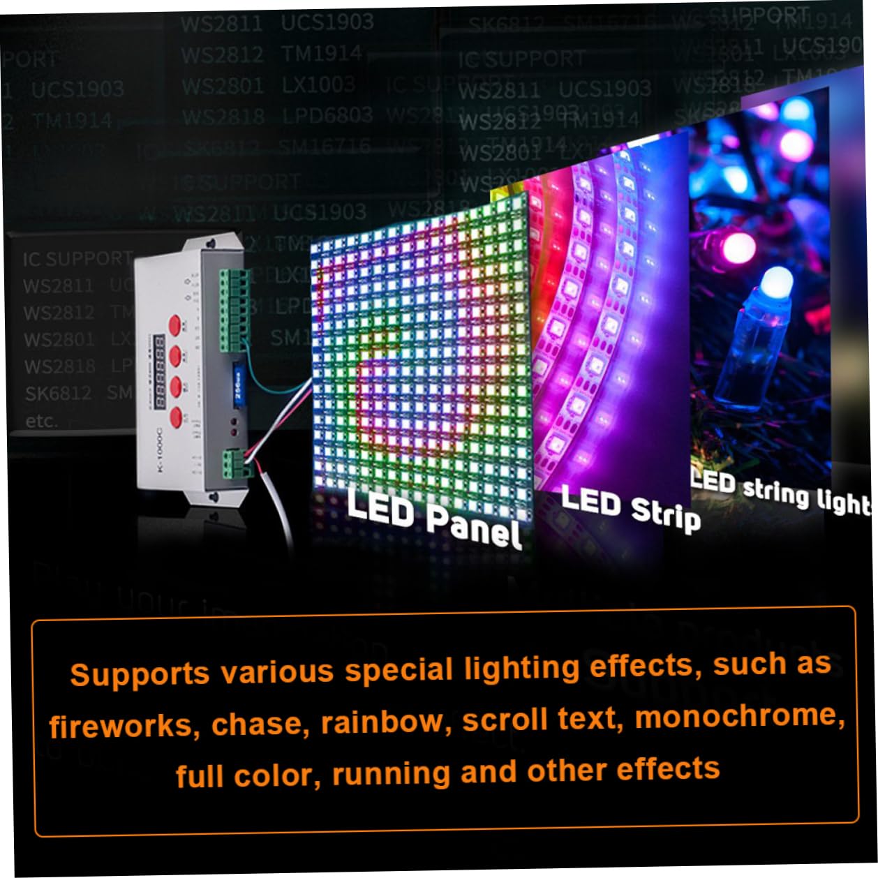 Controller per Strisce LED programmabile K-1000C con Scheda, Supporta 2048 Pixel WS2812B APA102C SK6812, Controller Pixel LED per Illuminazione Fai-da-Te