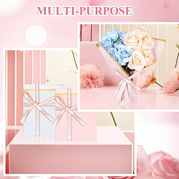 25 Sheets Flower Wrapping Paper with Ribbons and Cards, 5 Colors Waterproof Bouquet Wrapping Paper for Valentine's Day DIY Birthday Wedding Gift Wrapping