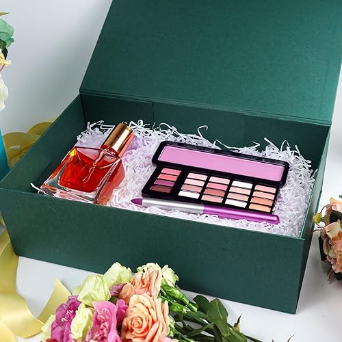 Miniatura 5 de YINUOYOUJIA Cajas de regalo grandes verdes con tapa, caja de regalo magnética de 14 x 9 x 4.5 pulgadas con cinta, tarjetas y sobres para regalos,