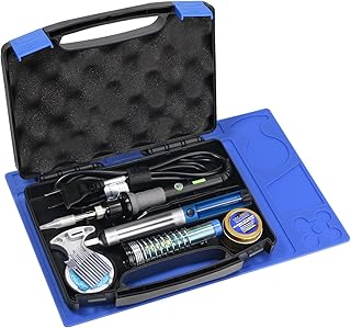 YIHUA 947-V Soldering Iron Kit with 3 LED Lights, Temperature Control, 5 Premium Solder Tips, Desoldering Pump, Indicator & ON/OFF Switch-60 Watts Soldering Iron, Solder Wire, Tip Cleaner, and more.
