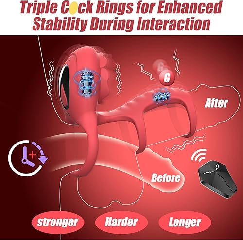 Miniatura 4 de Anillo de pene vibrador rosa, juguetes sexuales para adultos con estimulación del punto G y del clítoris, vibrador de placer anillo para pene,