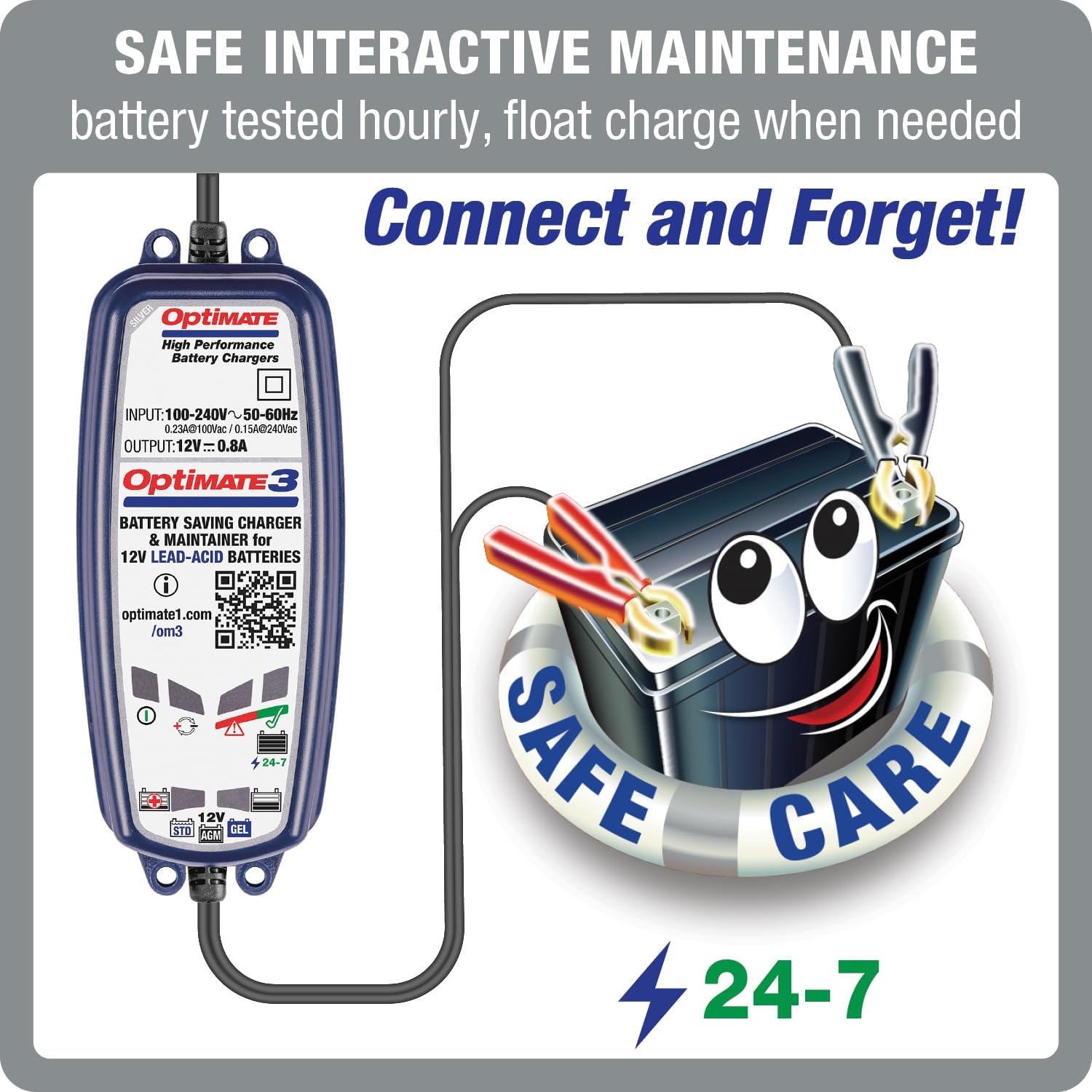 OptiMate3 0.8A, Smart Battery Saving Charger for 12V Lead-acid Motorcycle and Powersport Batteries