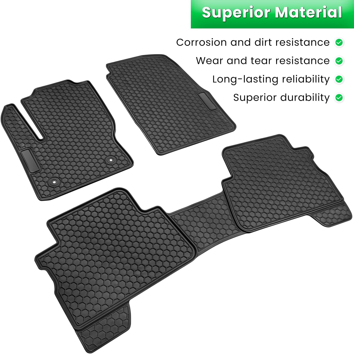 Floor Mat for Ford Escape 2013 2014 2015 2016 2017 2018 2019 Heavy Duty Rubber Front+Rear Car Liner Carpet All Weather Custom Fit Waterproof Odorless (Black 3PCS)