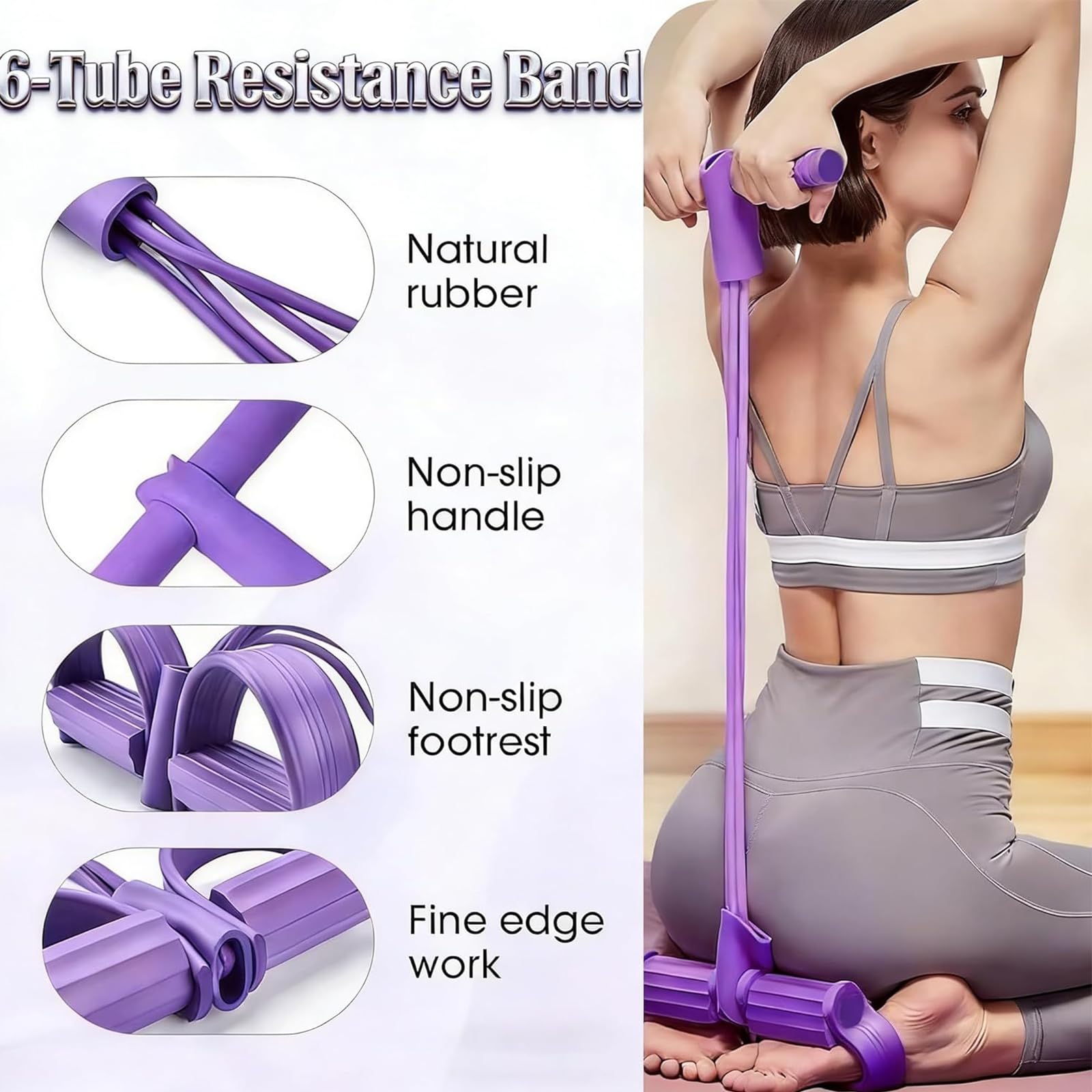 Bandas de resistencia para ejercicio, pedal de pie con asas elásticas, sistema de resistencia multitubo para entrenamiento de abdomen, cintura, brazos y piernas