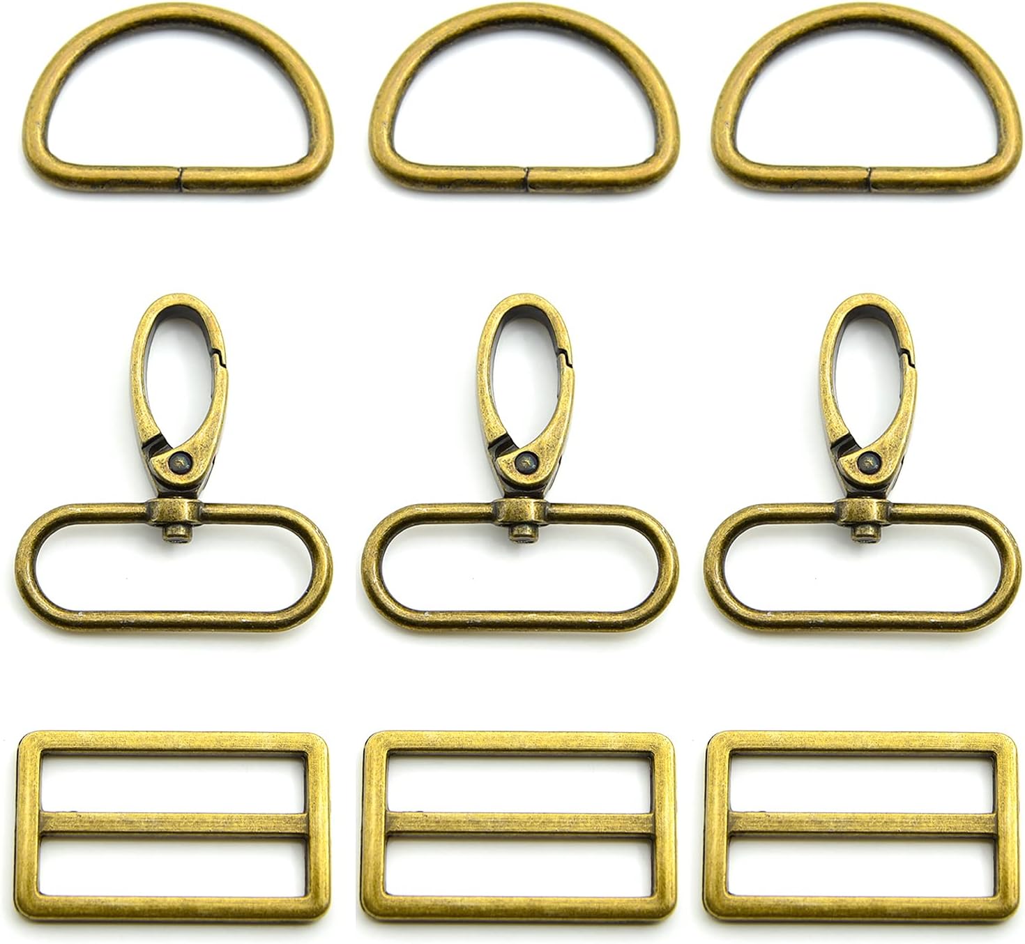 15Pcs Metal Swivel Snaps Hooks with D Rings and Tri-Glides Slide Buckles for Key Lanyard Purse Bag Straps Dog Collars DIY Sewing Hardware Craft (1-1/2 inch, Bronze)