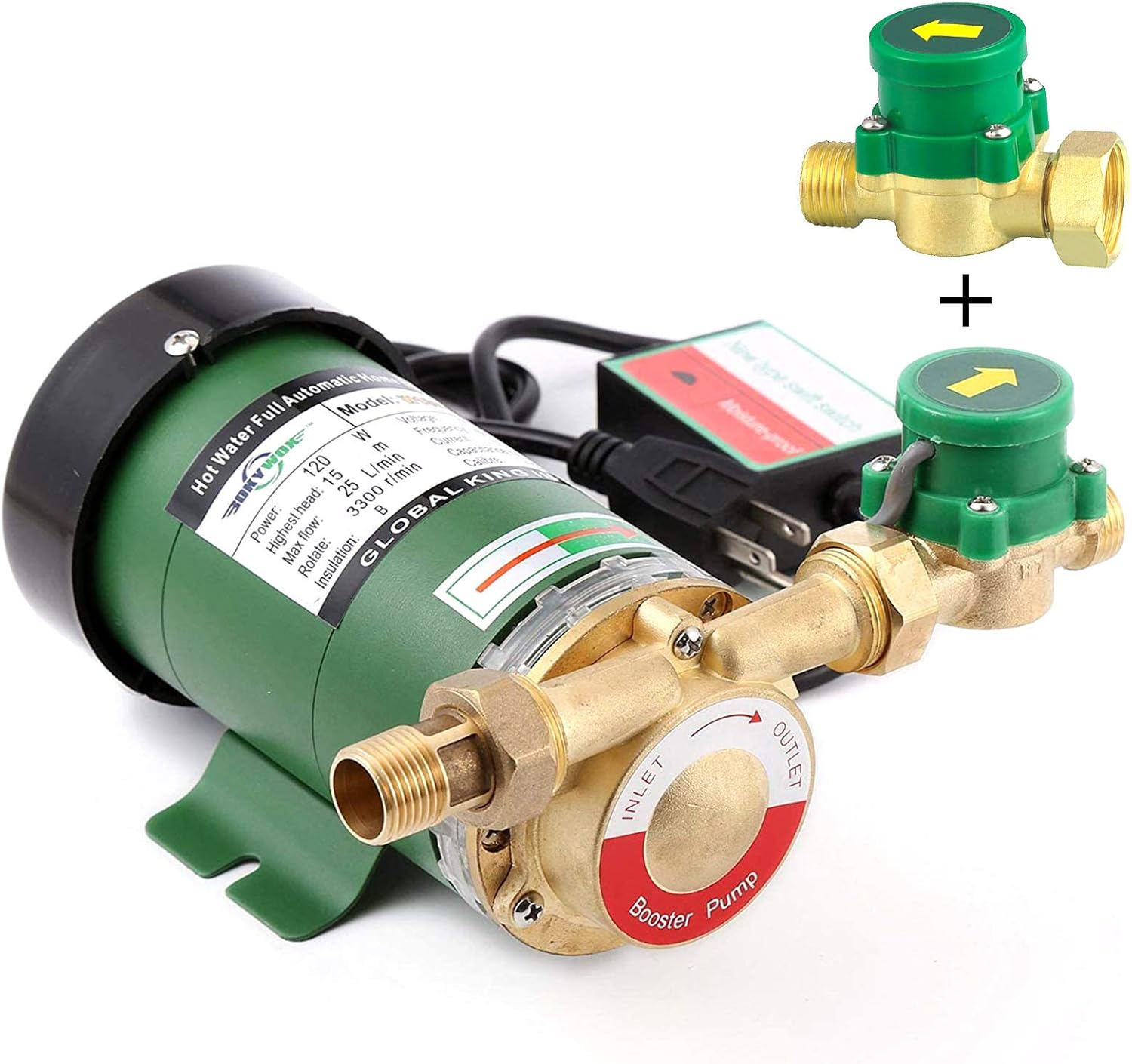 BOKYWOX 110V 120W Automatic Booster Pump Domestic Boost Pressure Water Pump For Whole House Shower System (W15GR-15A)