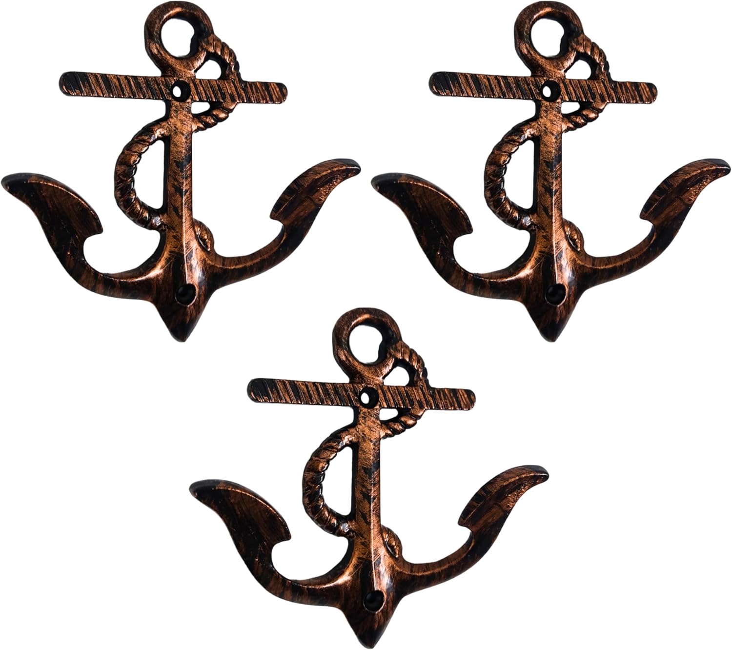 Set of 3 Cast Iron Anchor Shape Coat Hooks Wall Art Decor-Anchor Shape Hangers and Key Holder-Clothes Rack and Backpack Hanger-Coat Hooks Home Decor for Storage, Living Room,Hallway (Black)