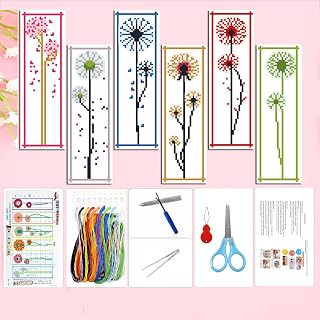 Zhenqing 6-in-1 Dandelion Cross Stitch Bookmark Kit – 11CT 11x18.5in Aida Cloth with Pre-Printed Designs, Thread, Needles & Guide for DIY Cutout Bookmarks(69562)