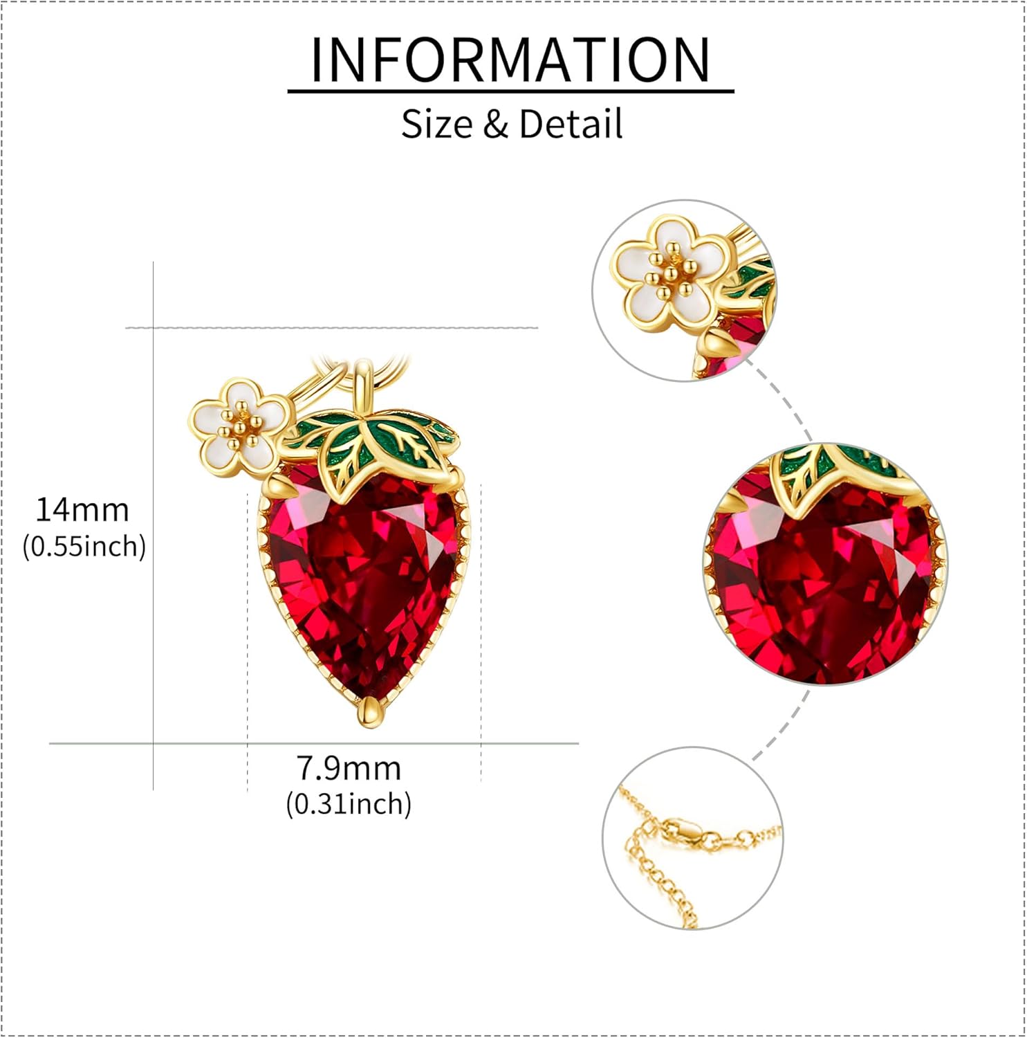 MONGAS Strawberry Necklace Sterling Silver Strawberry Pendant Necklace Fruit Strawberry Jewelry for Women - Image 3