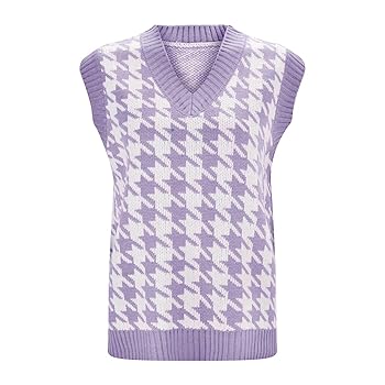 Women's Knit Sweater Vest V Neck Argyle Plaid Preppy Style