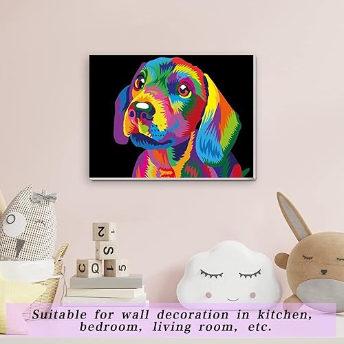 Miniatura 6 de Pintura por números para niños y adultos principiantes, kits de pintura en lienzo de regalo de bricolaje con marco, elefantes coloridos de 12 x 16