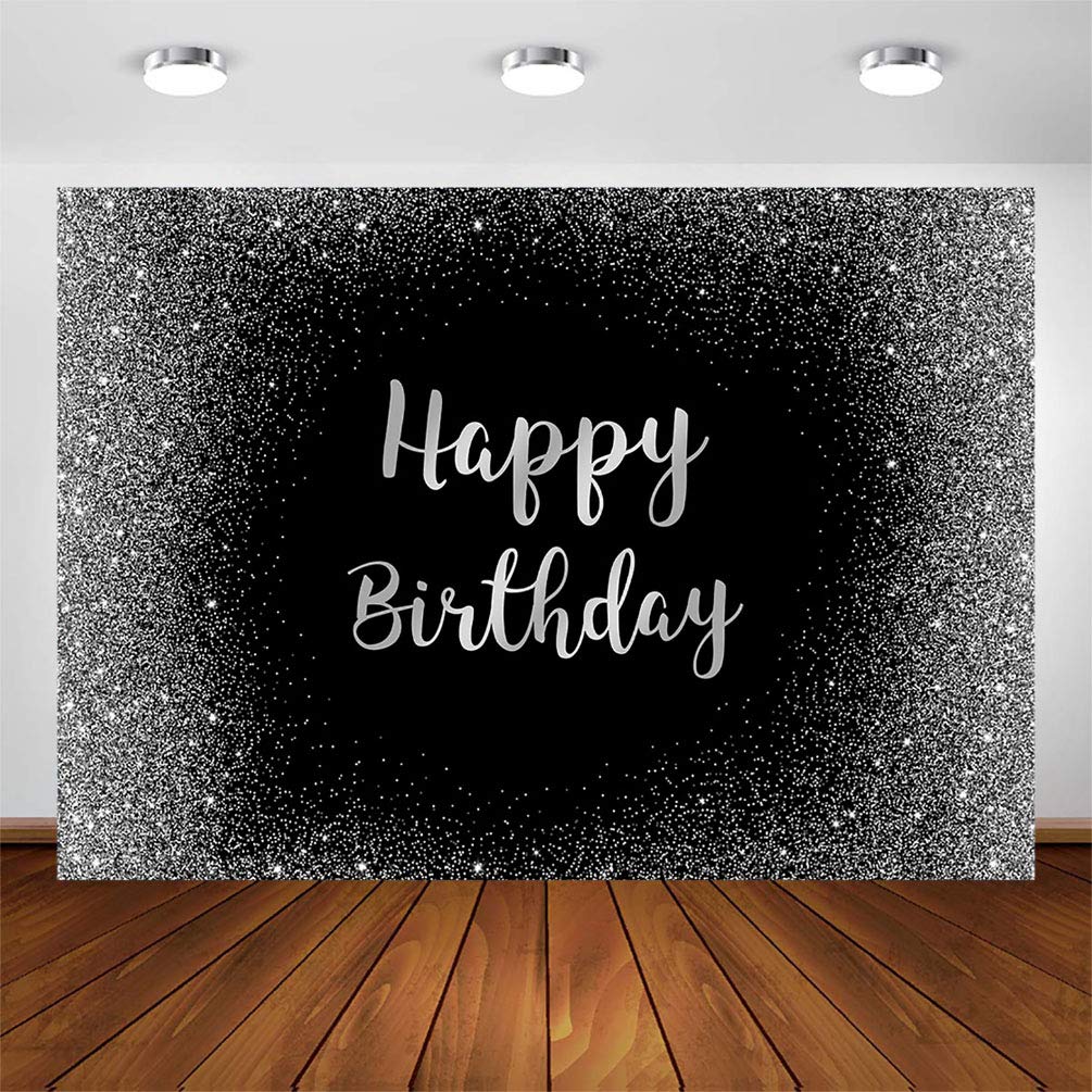 Buy COMOPHOTO Black and Silver Glitter Happy Birthday Backdrop for